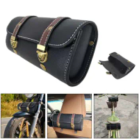 Motorcycle Handlebar Bag Folding Front Forks Handlebar Leather Storage Bag Universal For Bicycle Scooter