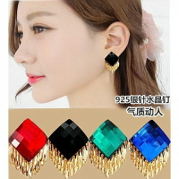 韓國時尚925純銀針耳釘女流蘇職場時尚氣質新娘紅大耳環耳扣耳飾