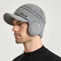 【日本代購】男士針織棒球帽附耳罩保暖保暖毛皮內襯骷髏帽英倫風格騎乘羊毛帽絨帽
