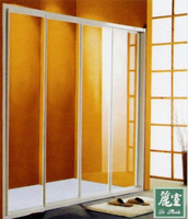 【麗室衛浴】VP124 一字四拉 PS板淋浴拉門 白框 玻璃寬度180 高度190