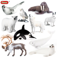 Oenux Arctic South Pole Animals Reindeer Penguins Polar Bear Wolf Killer Whales Action Figures Model Figurine PVC Kid Toy Gift