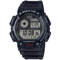 【CASIO 卡西歐】電子男錶 樹脂錶帶 深灰X銀色/深灰X金色錶面 防水100米 10年電力(AE-1400WH-1A)