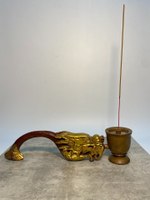 民國時期老木雕，老手爐，龍頭手爐，手工雕刻龍型木雕香插，正金