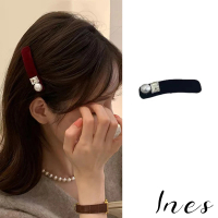 【INES】絨面髮夾 珍珠髮夾 方晶髮夾/法式典雅絨面珍珠方晶鋯石造型髮夾(2色任選)