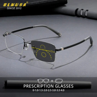 BLMUSA Reading Glasses Men High Quality Classic Business Progressive Glasses Photochromic Anti Blue Light Prescription Glasses