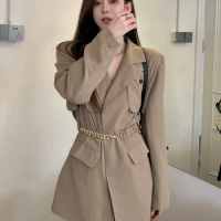 Real Shot French Retro Autumn Winter Chic Blazer Jacket Design Sense Suit Niche Dress for Women Female Office Lady Hot Sale New