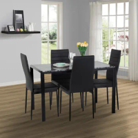 Dining Table and Chairs Set, Modern Rectangular Marble Table top with 4 Chairs PU Leather for Dining Room and Kitchen, Marble