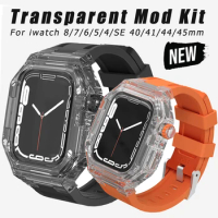Transparent Case Band for Apple Watch 8 7 45MM Rubber Modification Kit for IWatch Series 6 SE 5 4 44MM 41MM 40MM Sport Bracelet