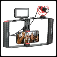 BOYA MOURIV VK-R1 Foldable Smartphone Video Rig with MM1 Microphone, Led Light, Handheld Stabilizer Filmmaking Case Tripod Mount