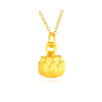 Pure 24K Yellow Gold Pendant Women 999 Gold 3D Lotus Necklace Pendant