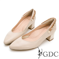 【GDC】古典巴洛克歐風素色小香金鍊質感真皮舒適中跟尖頭包鞋-可可色(111980-08)
