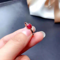 WEAINY Natural Ruby Ring S925 Sterling Silver Rose Gold Ring Red Gemstone Jewelry