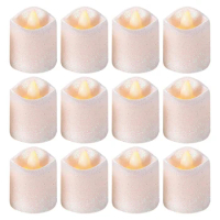 Hot YO-12 Pieces Valentine's Day Romantic Flameless Candles Tea Lights Candles Glitter Votive Candles LED Candles