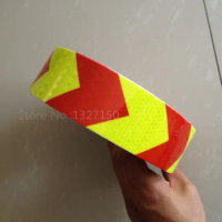 50mmx1m Fluorescent Yellow&amp;Red Arrow Safety Reflective Warning Self Adhesive Tape Sticker for Auto Car Road Way Street Stage
