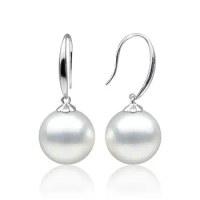 Free Shipping AAA 10-11MM Natural White Genuine South Sea Pearl Drop Earrings 18K White Gold #0207