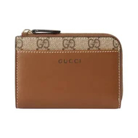 Gucci GG Emblem with Supreme Canvas Zip Card Wallet Brown Brown