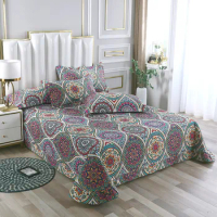 3Piece Bohemia Paisley Pattern Queen Size 98x98" Quilted Bedspread soft Lightweight Coverlet sets 1 bed cover and 2 Pillow Shams
