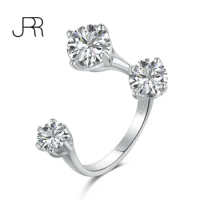JRR Infinity Genuine 5A Cubic Zirconia Ring 925 Sterling Silver Open Adjustable 3 Stone Promise Rings for Women