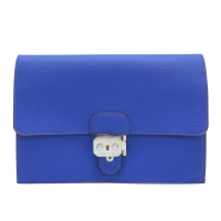 【二手名牌BRAND OFF】HERMES 愛馬仕 藍色 牛皮 手拿包 銀扣 □R刻