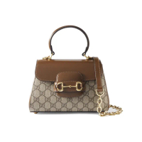 【GUCCI 古馳】703848 經典1955系列馬銜扣迷你手提斜背兩用包(棕色)