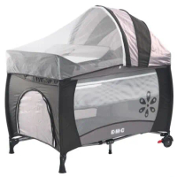 EMC 雙層安全嬰兒床(具遊戲功能)(咖啡色)附贈尿布台遮光罩與蚊帳
