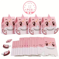 12pcs Shark Treat Favor Boxes Cute Shark Party Gift Bags Goodie Candy Boxes For Baby Shower Birthday Party Supplies