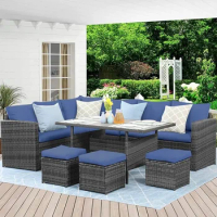 Outdoor Patio Furniture Set,7 Piece Set Outdoor Dining Section Sofa with Dining Table and Chairs,All Day Wicker Conversation Set