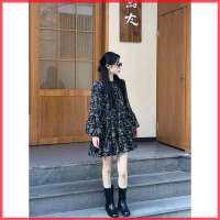 COD Đầm hoa nhí dài tay dáng xoè- Váy đen Kimi Dress