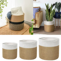 Handmade Cotton Rope Woven Baskets Flower Pot Holder Kids Toys Clothes Sundries Storage Bag Laundry Basket Foldable Home Decor