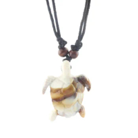 1pcs Yak Bone Hawaiian Surf Sea Turtle Pendant Necklace Black Adjustable Wax Cord Tortoise Charms Necklace Jewelry