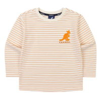 【KANGOL】韓國-KIDS 細條紋貼布袋鼠長袖T恤-黃條紋(W22AN003FH)