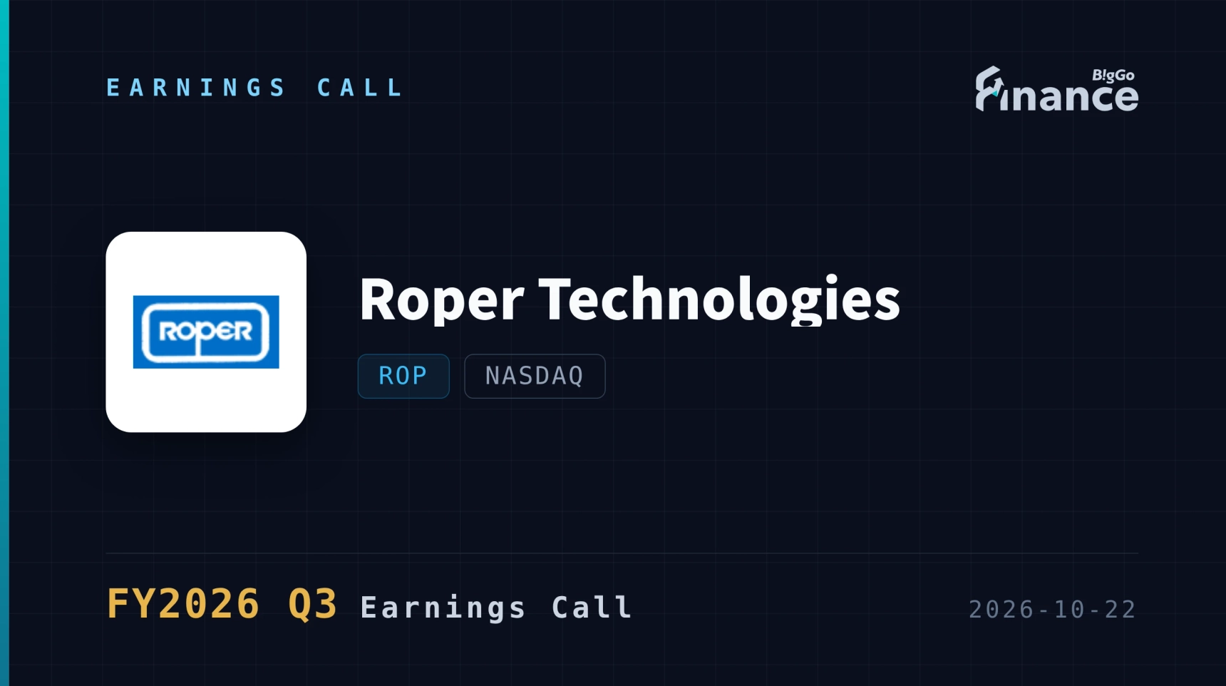 [Roper Technologies Q3 2026 Earnings Call] Roper Beats With $5.89 DEPS ...