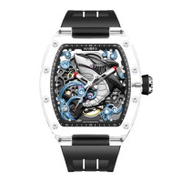 Haofa 3D Shark Dial Mechanical Watch for Men Creative Automatic Hollow Transparent Watch Luminous Men Watch Casual Fashion 2322