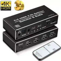 2020 4K HDMI 2.0 Switch 2 in 2 Out 4K@60hz, 2x2 HDMI Switcher Splitter with Optical Toslink SPDIF &amp; 3.5mm Jack Audio Extractor