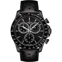 TISSOT 天梭 官方授權 V8系列三眼計時皮帶腕錶 母親節送禮首選-鍍黑/42.5mm T1064173605100