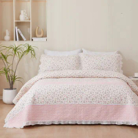Lace Style Cotton Quilt Set 3pcs Bedspread on the Bed Padded Mattress Coverlet Queen Size Korea Floral Quilted Bed Cover Blanket