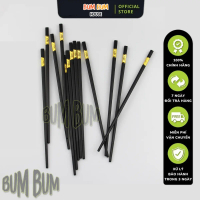 Bộ 10 đôi đũa nhựa chịu nhiệt Bum Bum House đuôi hoạ tiết vàng cao cấp dài 27cm, đũa ăn hợp kim cao 