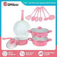 SKY - GM Bear Set Panci dan Spatula Merah Muda 2193 - Wajan Penggorengan Spatula Set Frypan Saucepan