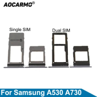 Aocarmo Single &amp; Dual Sim Card Tray MicroSD Holder Nano Slot For Samsung Galaxy A8 Plus 2018 A530 A730 A730F Replacement Part
