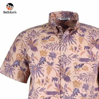 Batik Keris Kemeja Relaxed Fit Lengan Pendek Keris Alas-Alasan Peksi Katon XL Krem-Ungu