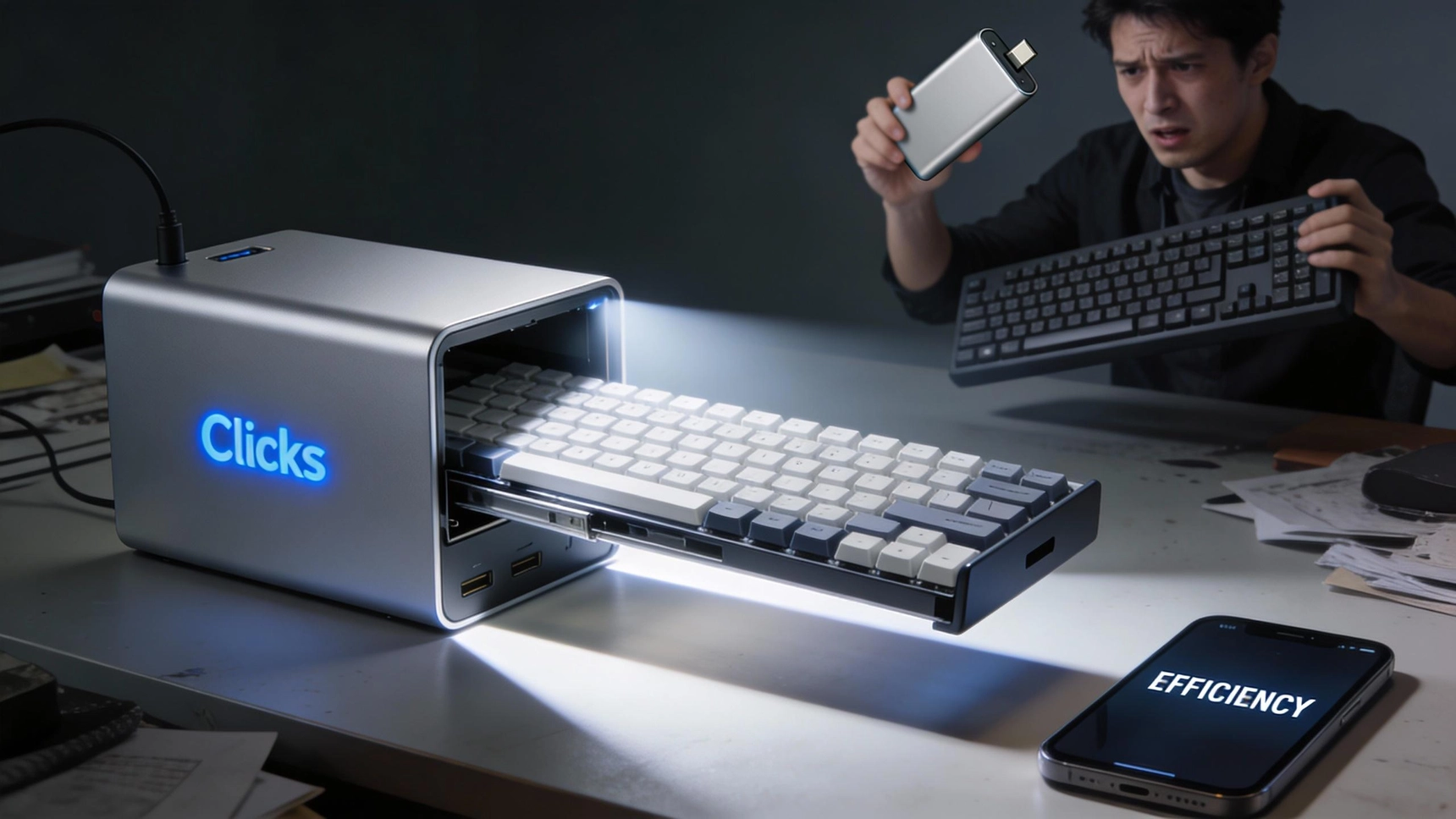 Clicks Power Keyboard：磁気式バッテリーパックからスライドして