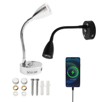 Đen Bạc DC12V 24V cảm ứng thay đổi độ sáng LED Đèn tường với Flex cổ và USB ổ cắm đầu ra, 3000K 6000