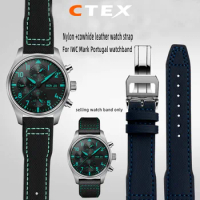 For IWC Mark Nylon +cowhide leather watch strap Pilot Prince Bertolo Portugal Folding buckle watchband 20 21mm Men's bracelet