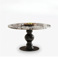 French Marble Dining-Table Chinese Style Retro Solid Wood Simplicity round Dining Table