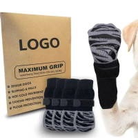 A Happy  4pcs Cozy Anti-Slip Dog Socks Anti-Scratch Silent Paw Protection Socks Anti-licking Strong 