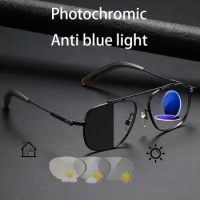 Sun Photochromic Antiblue Light Reading Glasses Men Women Titanium Big Frame Designer Reading Glasses With Blue Light Protection