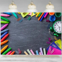School Backdrop Photography Colored Crayons Paint Chalk Blackboard Classroom Teaching Photos Background Decoration Banner