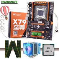 HUANANZHI deluxe X79 LGA2011 motherboard CPU RAM combos set Xeon E5 2680 C2 RAM 64G(4*16G) DDR3 1333MHz RECC with CPU cooler