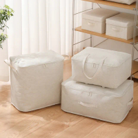 【YOLU】二入組 大容量日式棉麻布藝衣物棉被防塵收納袋 整理箱 手提式拉鏈收納筐/衣櫃收納箱(73L/65L)