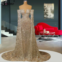 Dubai Glitter Beaded Evening Dresses Long Sleeves Sequins Evening Gowns Special Occasion Gowns Turkish Coutures Wedding Party